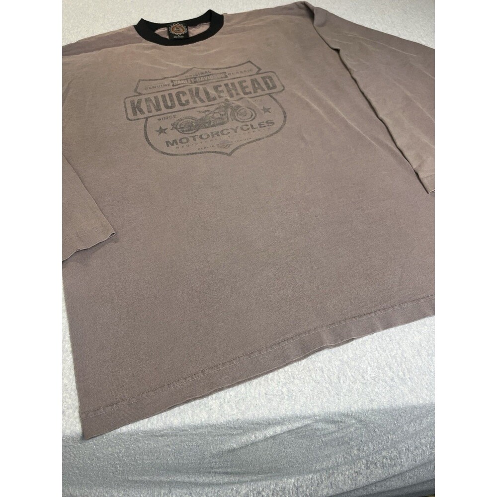 Harley Knucklehead T Shirt Long Sleeves Dusty Mauve Mens Large 90’s Distressed
